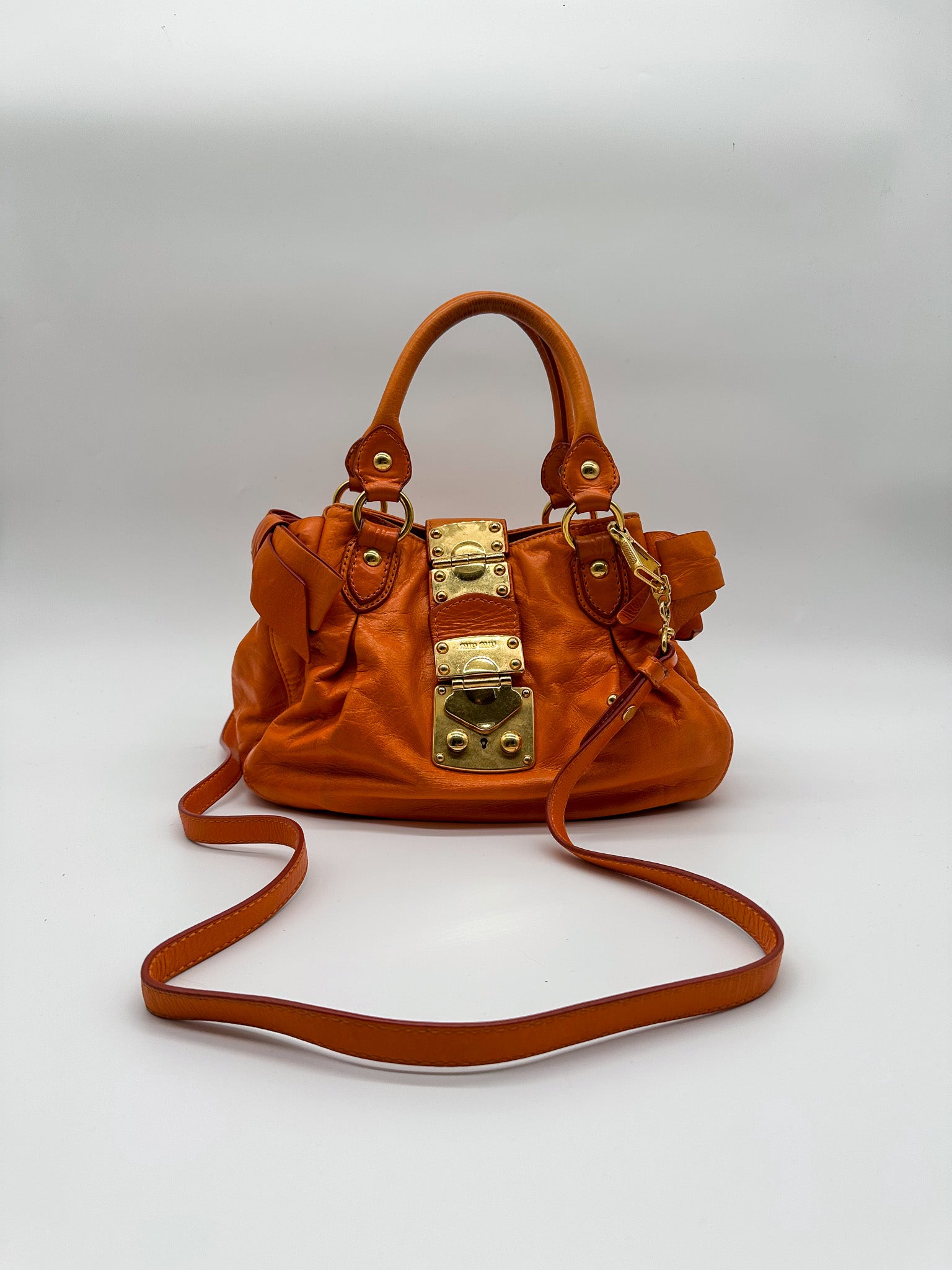 Miu Miu Orange Vitello Lux Bow Satchel – Annamh Archive