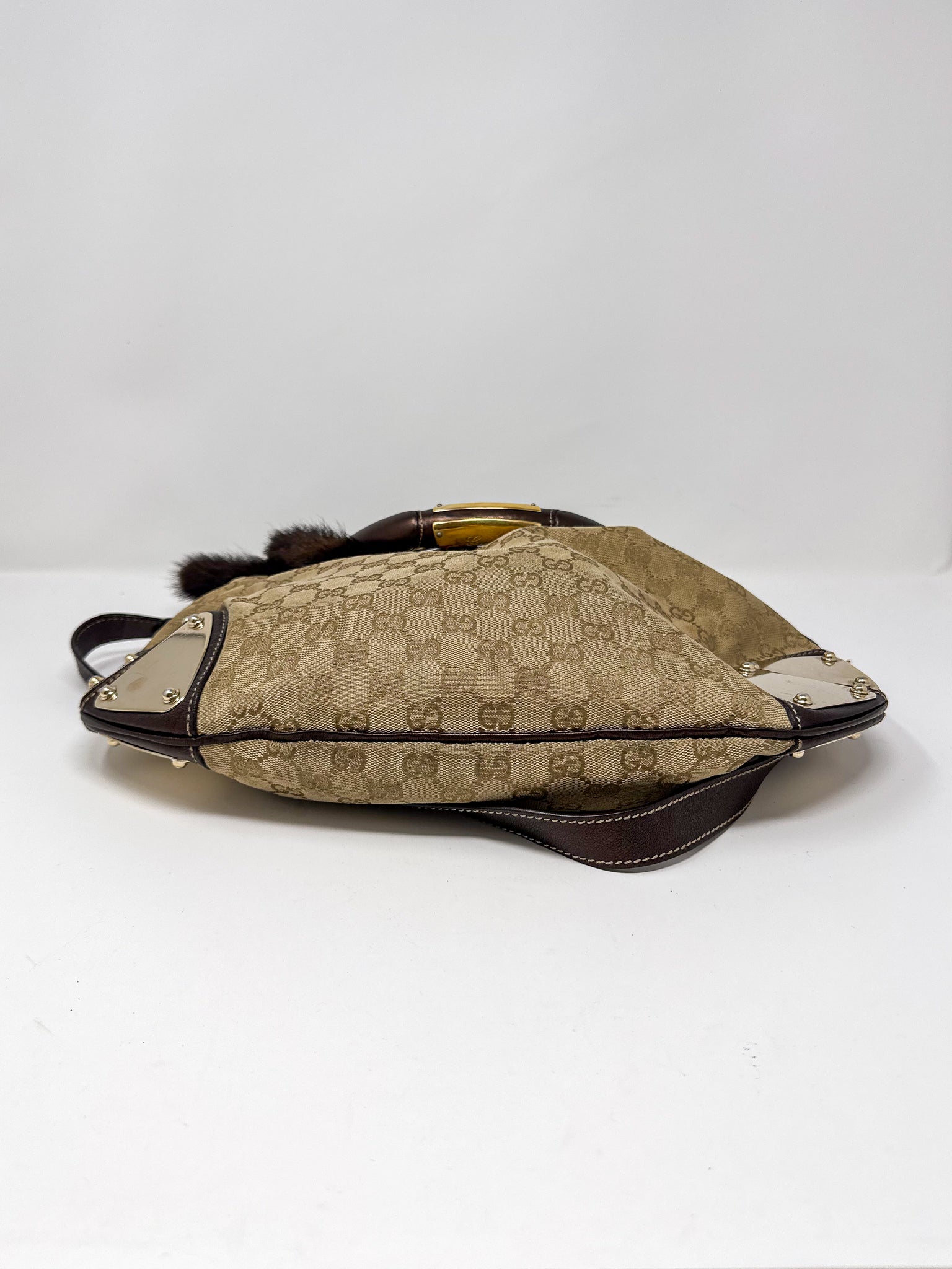 Gucci Indy Monogram Canvas Hobo Bag with Mink Tassles