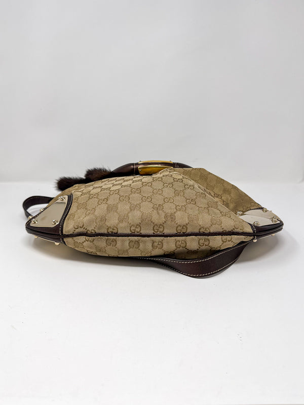 Gucci Indy Monogram Canvas Hobo Bag with Mink Tassles