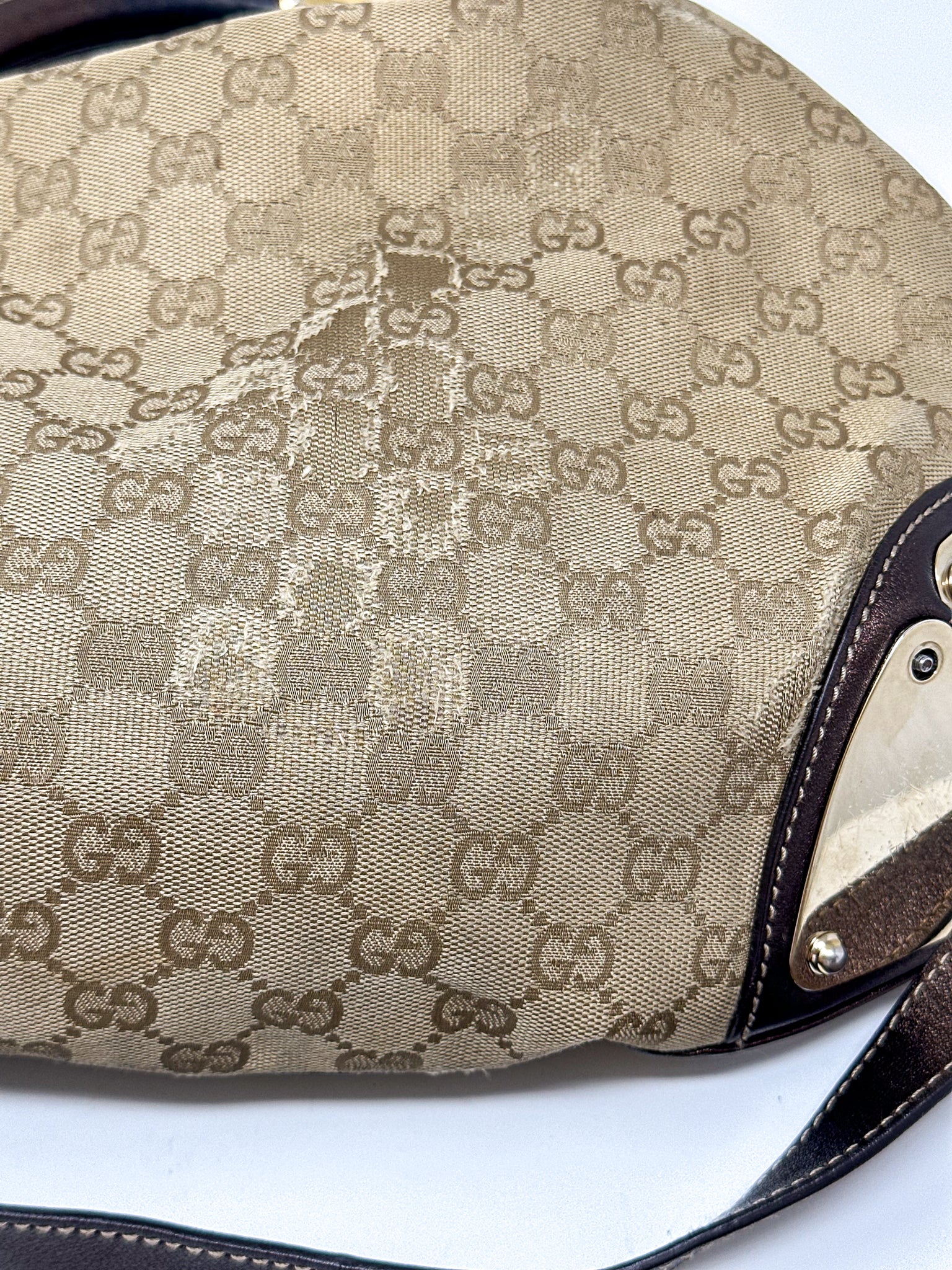 Gucci Indy Monogram Canvas Hobo Bag with Mink Tassles