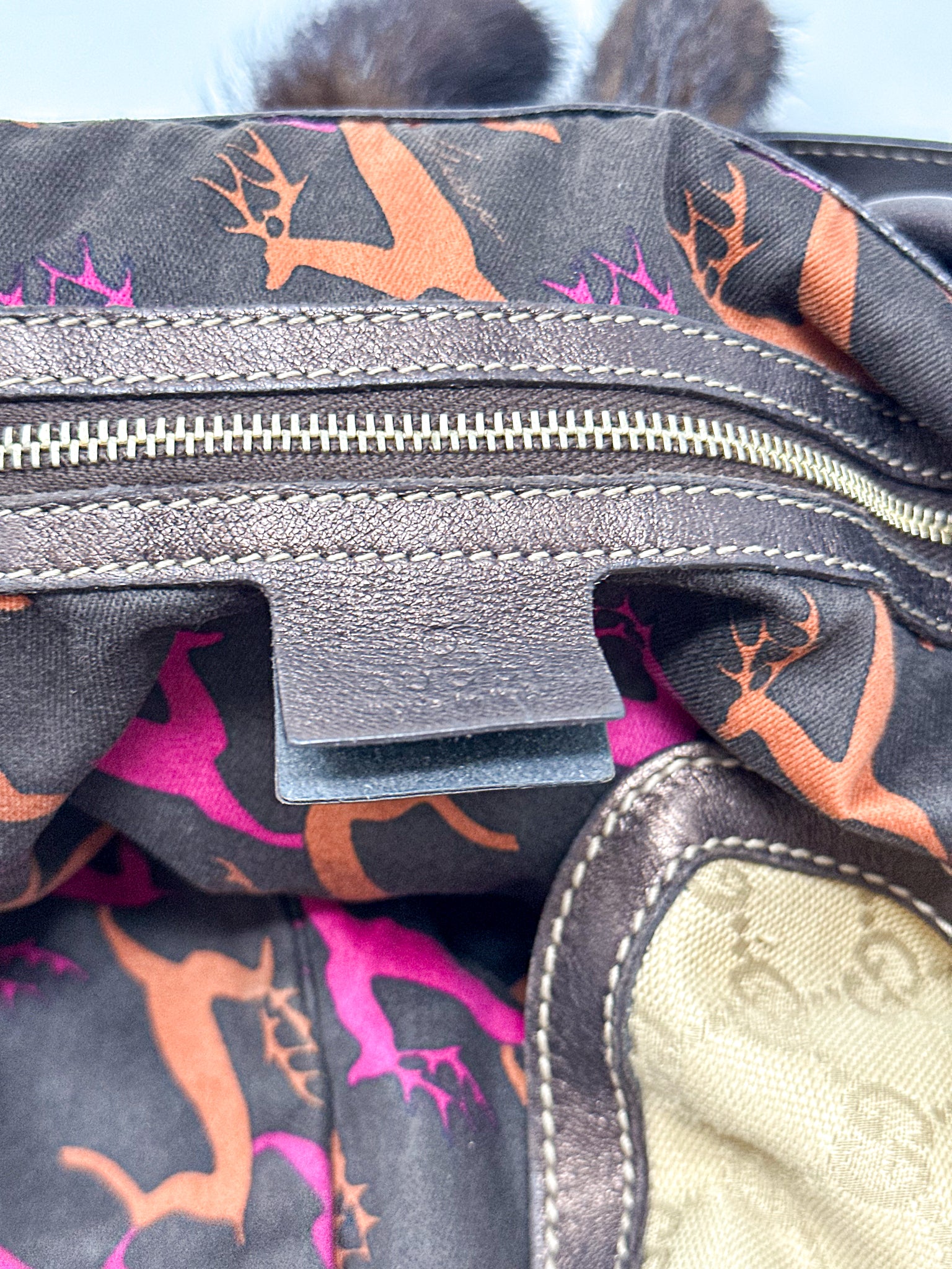 Gucci Indy Monogram Canvas Hobo Bag with Mink Tassles