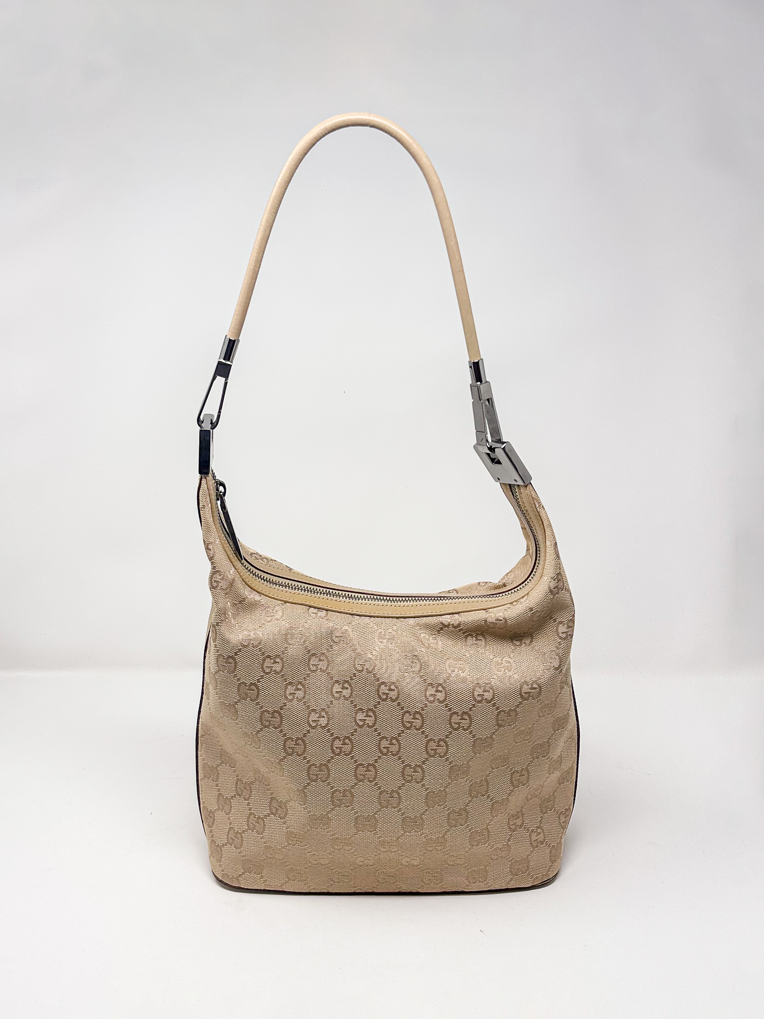 Gucci Beige GG Monogram Canvas Hobo Bag