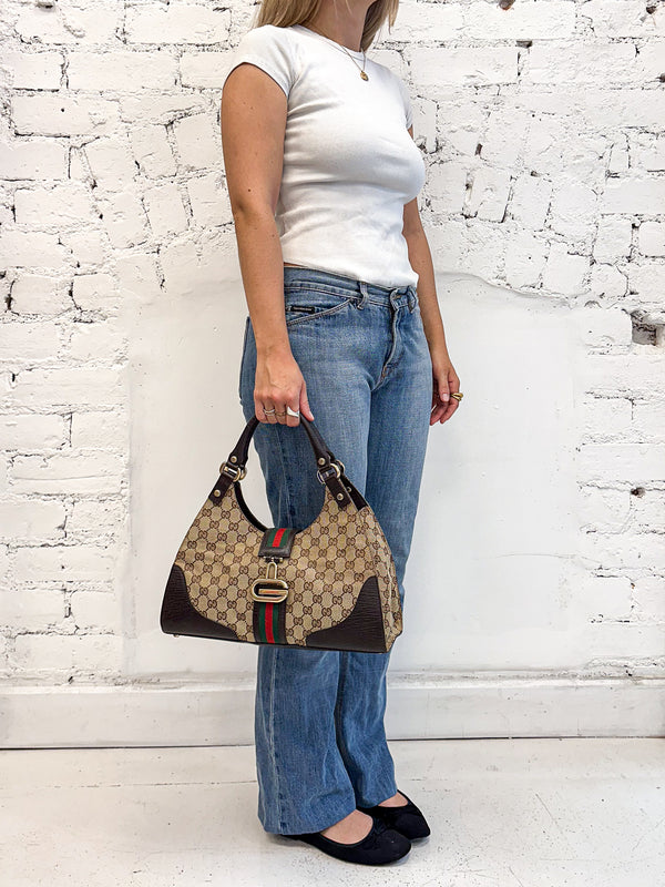 Gucci Monogram Web Stripe Junco Shoulder Bag