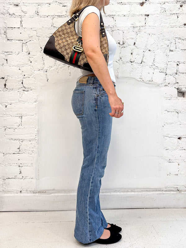 Gucci Monogram Web Stripe Junco Shoulder Bag
