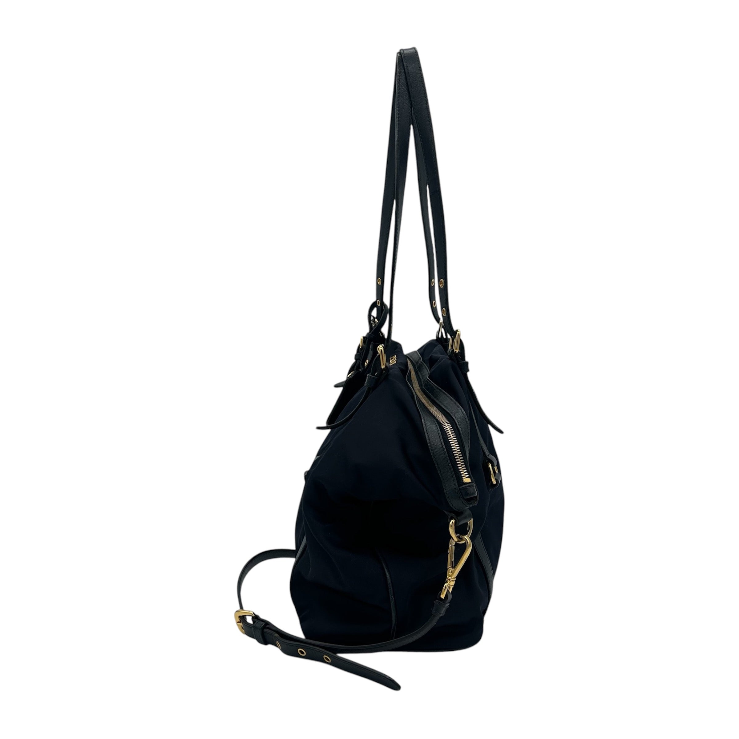 バッグ PRADA TESSUTO NYLON 2WAY BODY HAND BAG Prada Tessuto Nylon Black Leather Clochette Crossbody Tote