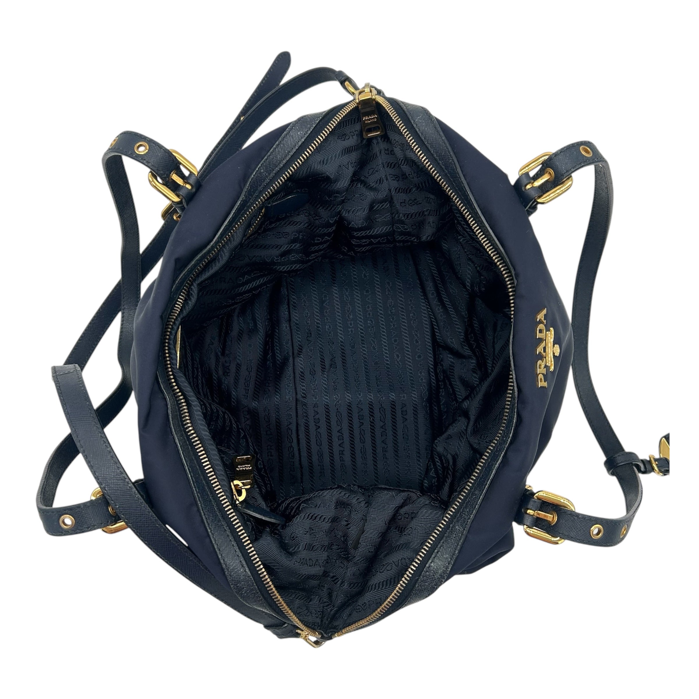 バッグ PRADA TESSUTO NYLON 2WAY BODY HAND BAG Prada Tessuto Nylon Black Leather Clochette Crossbody Tote