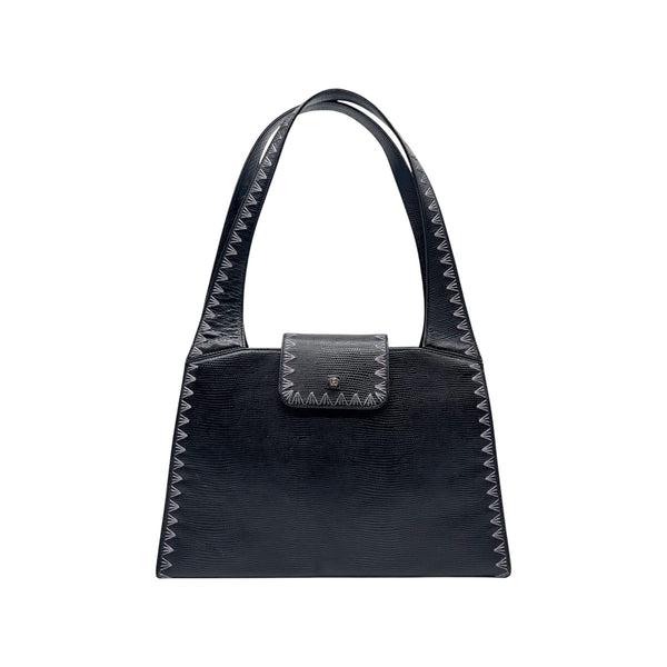 Gianni Versace Black Embossed Leather Shoulder Bag