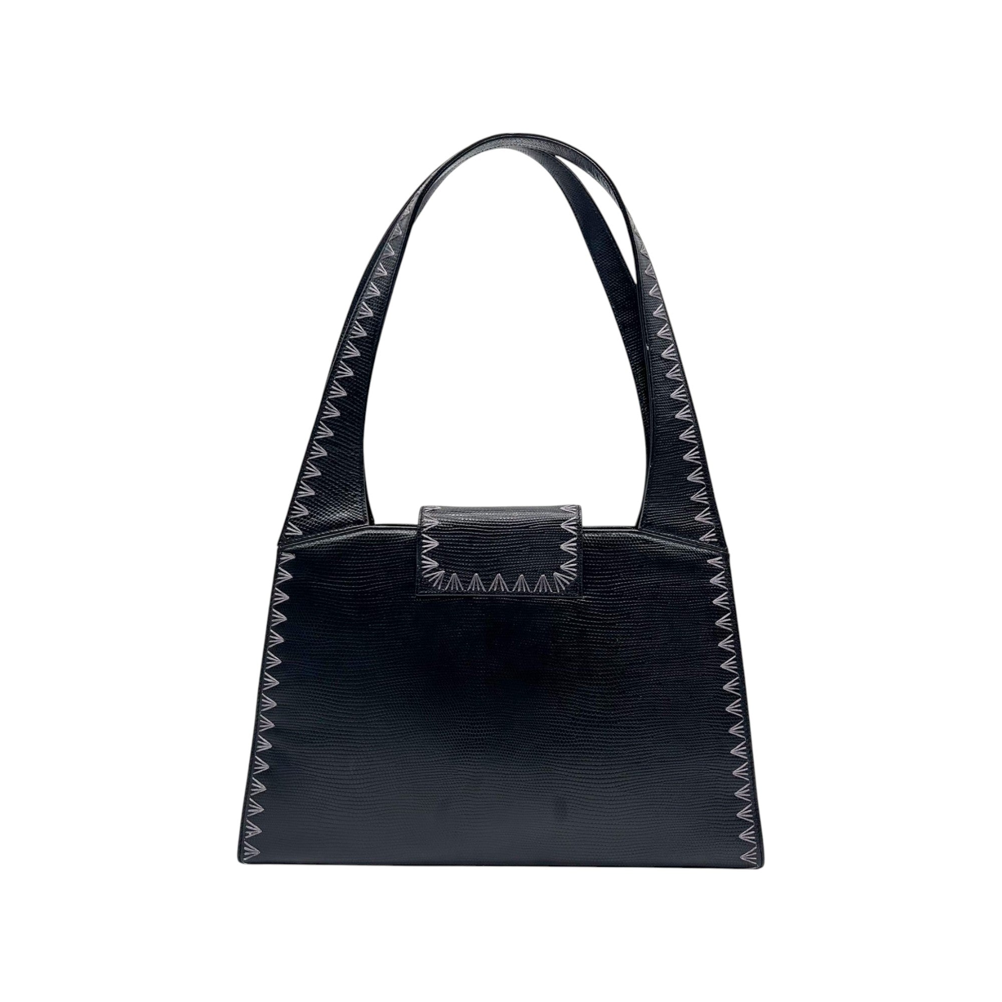 Gianni Versace Black Embossed Leather Shoulder Bag