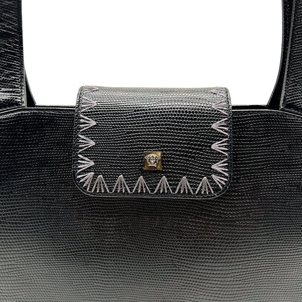 Gianni Versace Black Embossed Leather Shoulder Bag