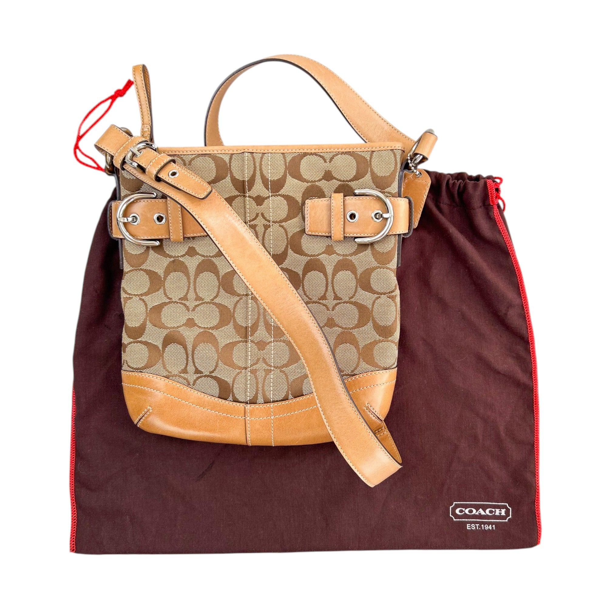 Coach Brown Signature Canvas Buckle Crossbody Bag