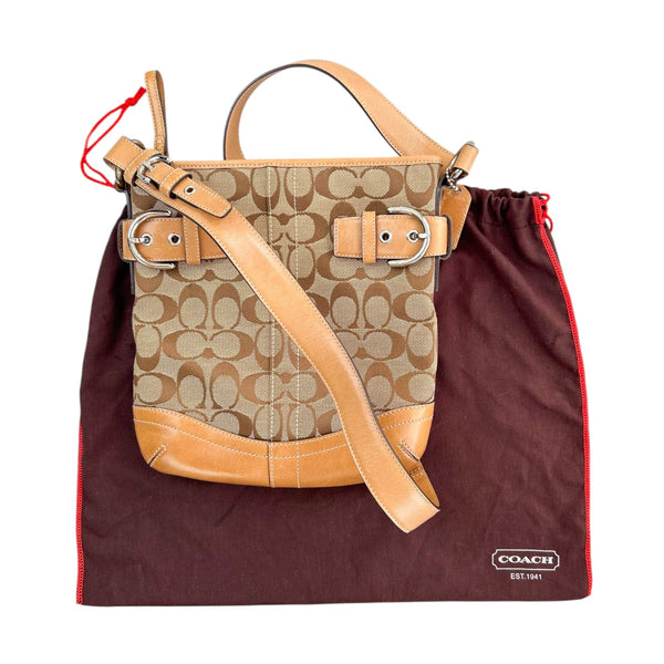Coach Brown Signature Canvas Buckle Crossbody Bag