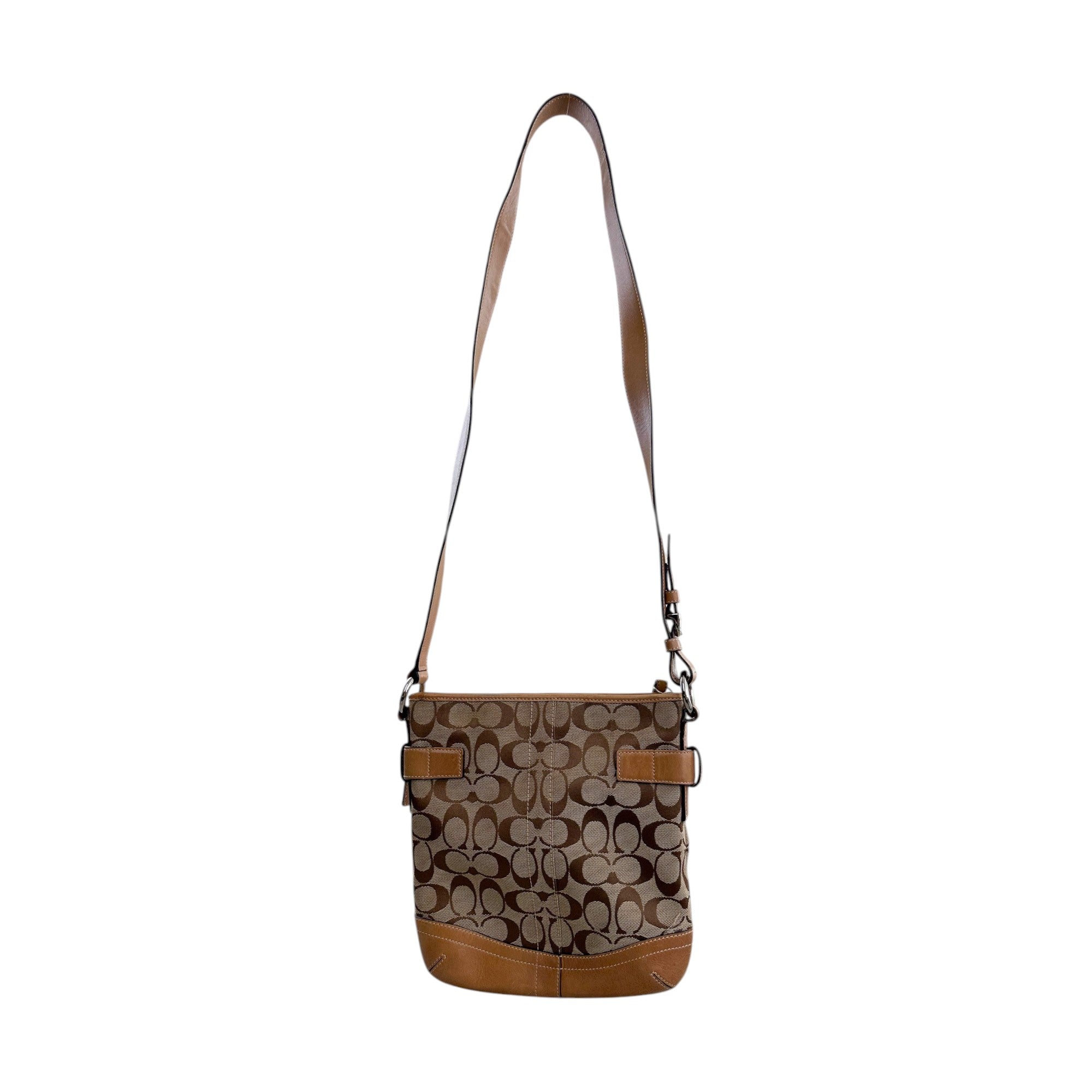 Coach Brown Signature Canvas Buckle Crossbody Bag