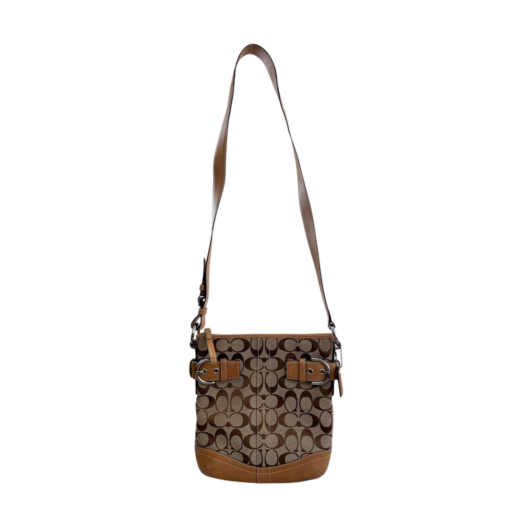 Coach Brown Signature Canvas Buckle Crossbody Bag