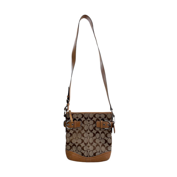Coach Brown Signature Canvas Buckle Crossbody Bag