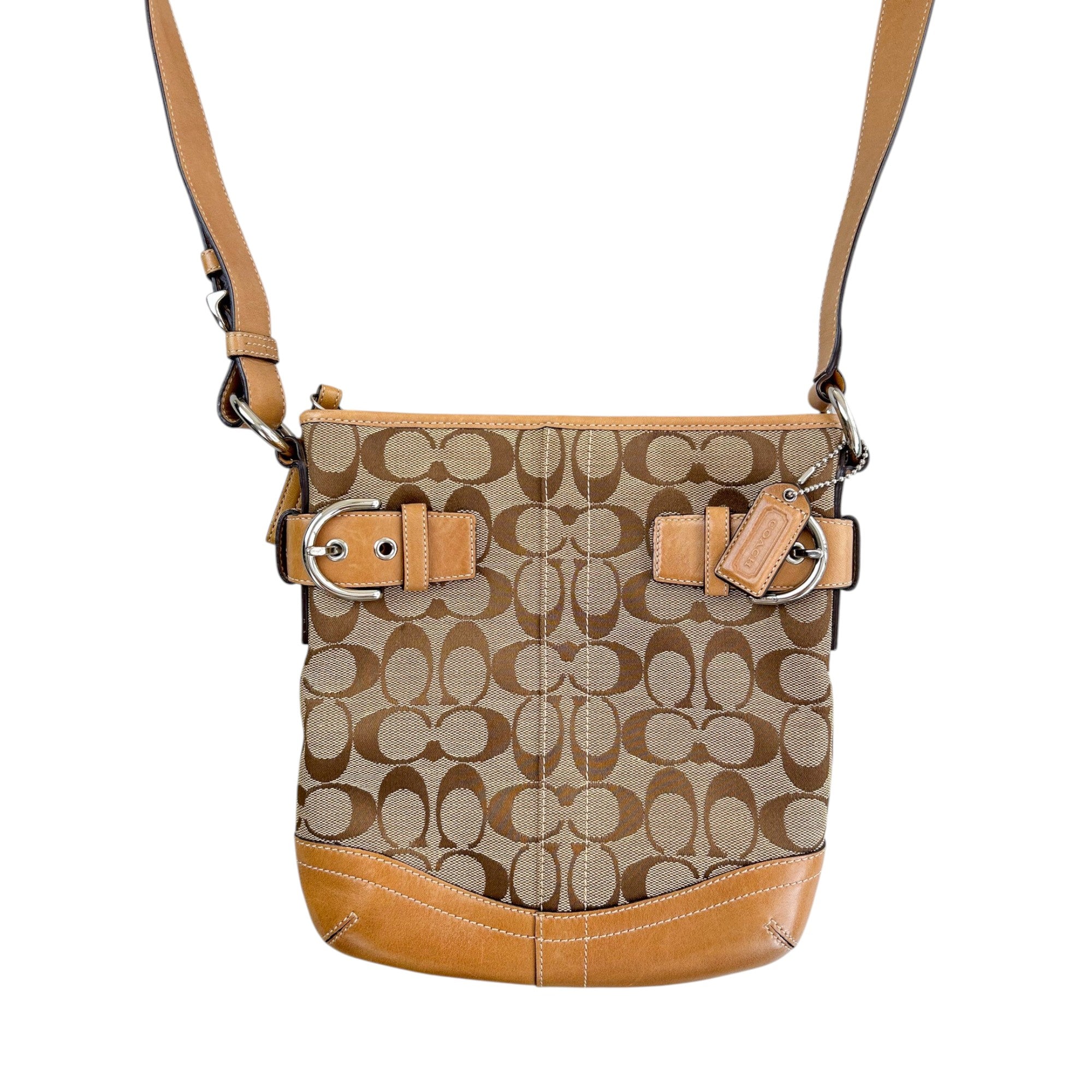 Coach Brown Signature Canvas Buckle Crossbody Bag