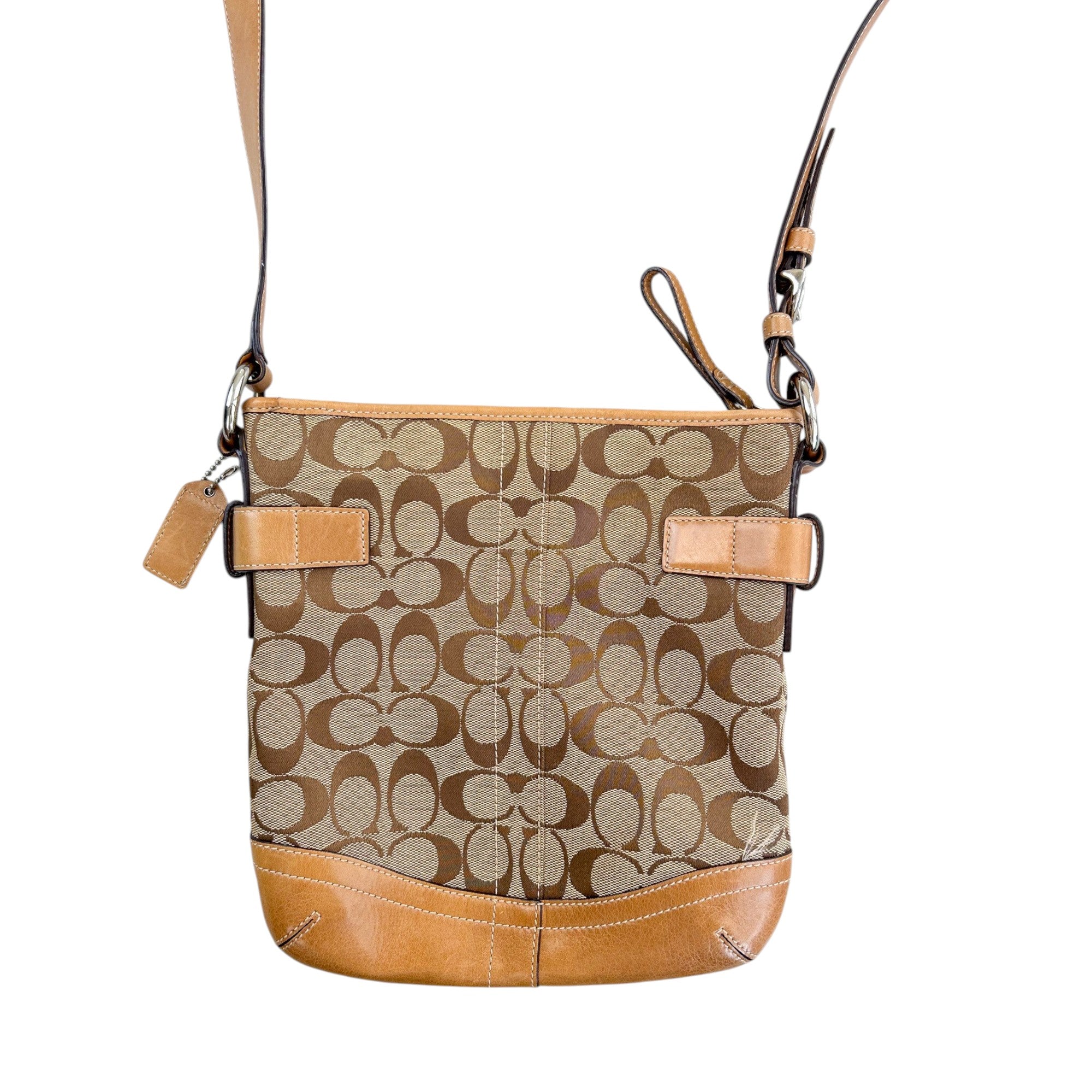 Coach Brown Signature Canvas Buckle Crossbody Bag