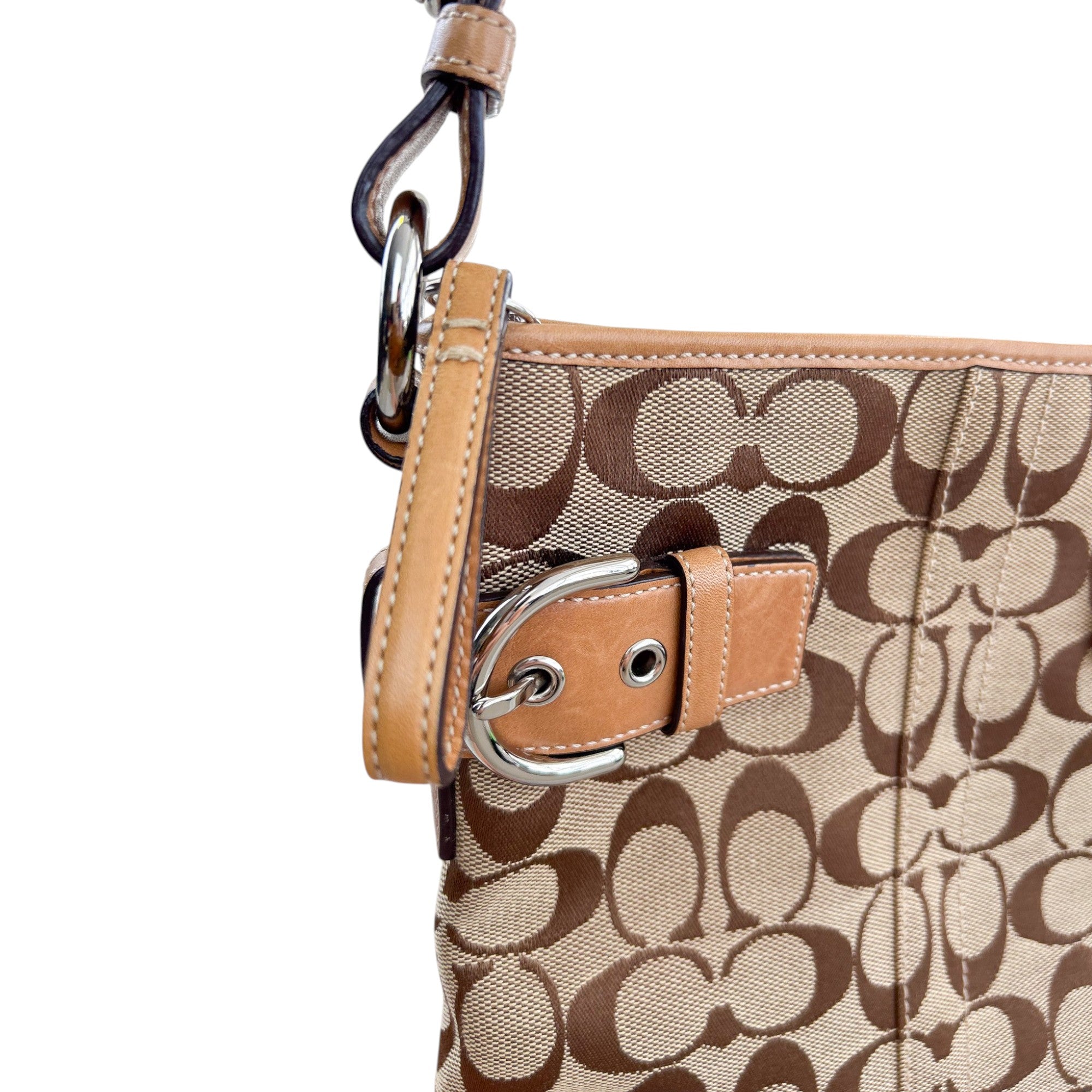 Coach Brown Signature Canvas Buckle Crossbody Bag
