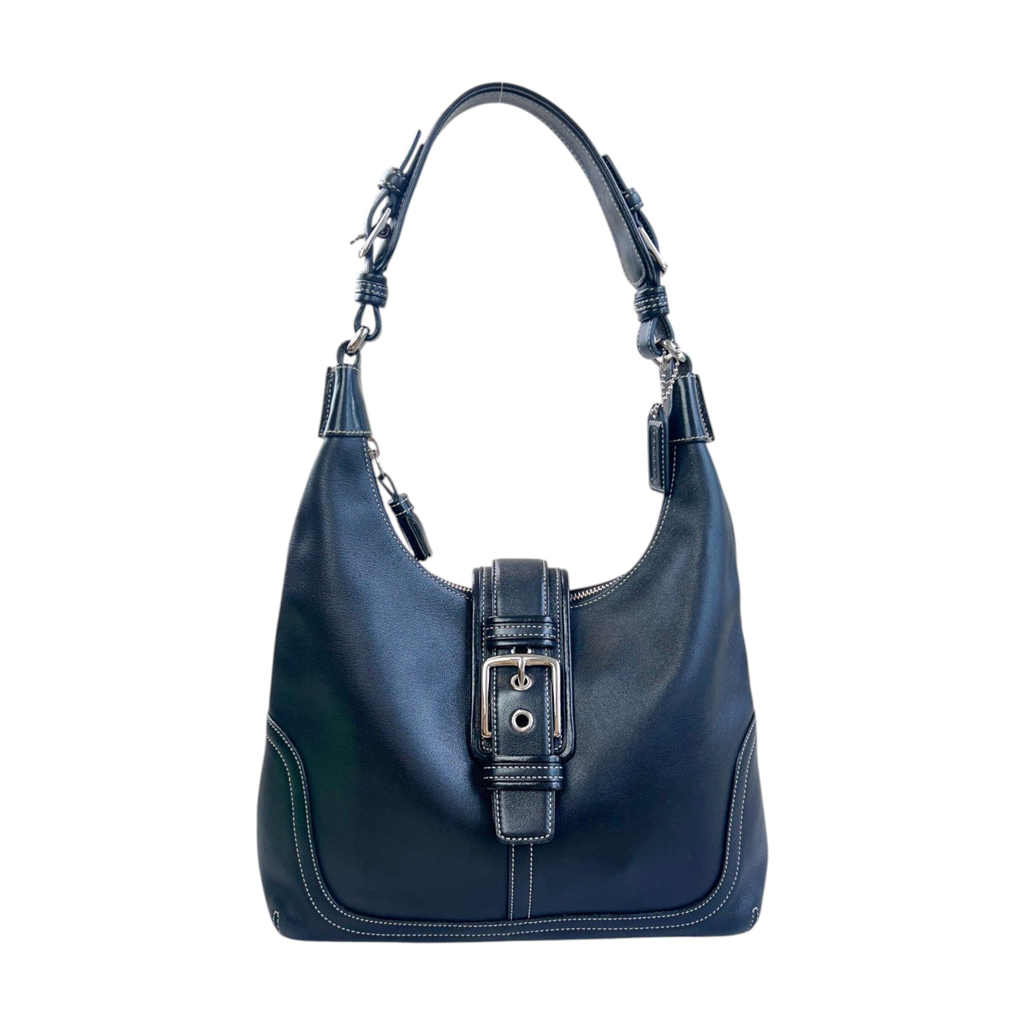 Coach Black Leather Buckle Hobo Shoulder Bag
