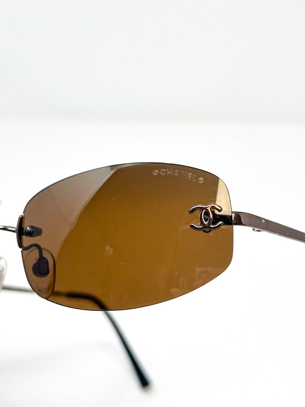 Chanel Brown Rimless Sunglasses