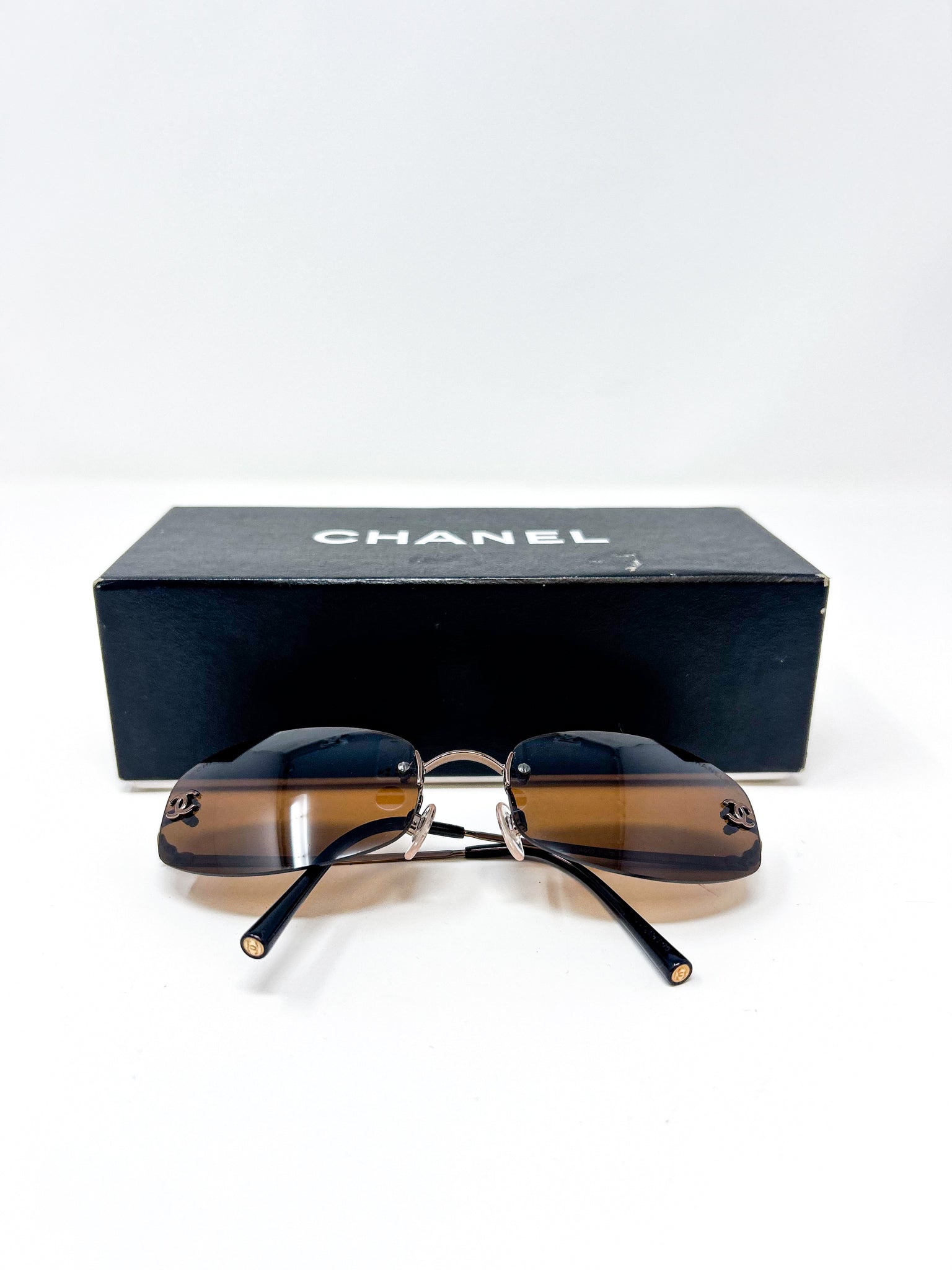 Chanel Brown Rimless Sunglasses