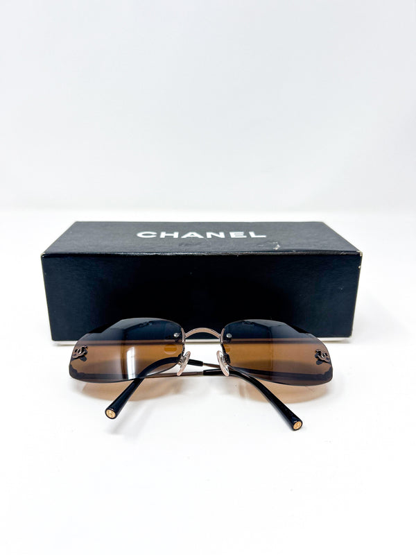 Chanel Brown Rimless Sunglasses