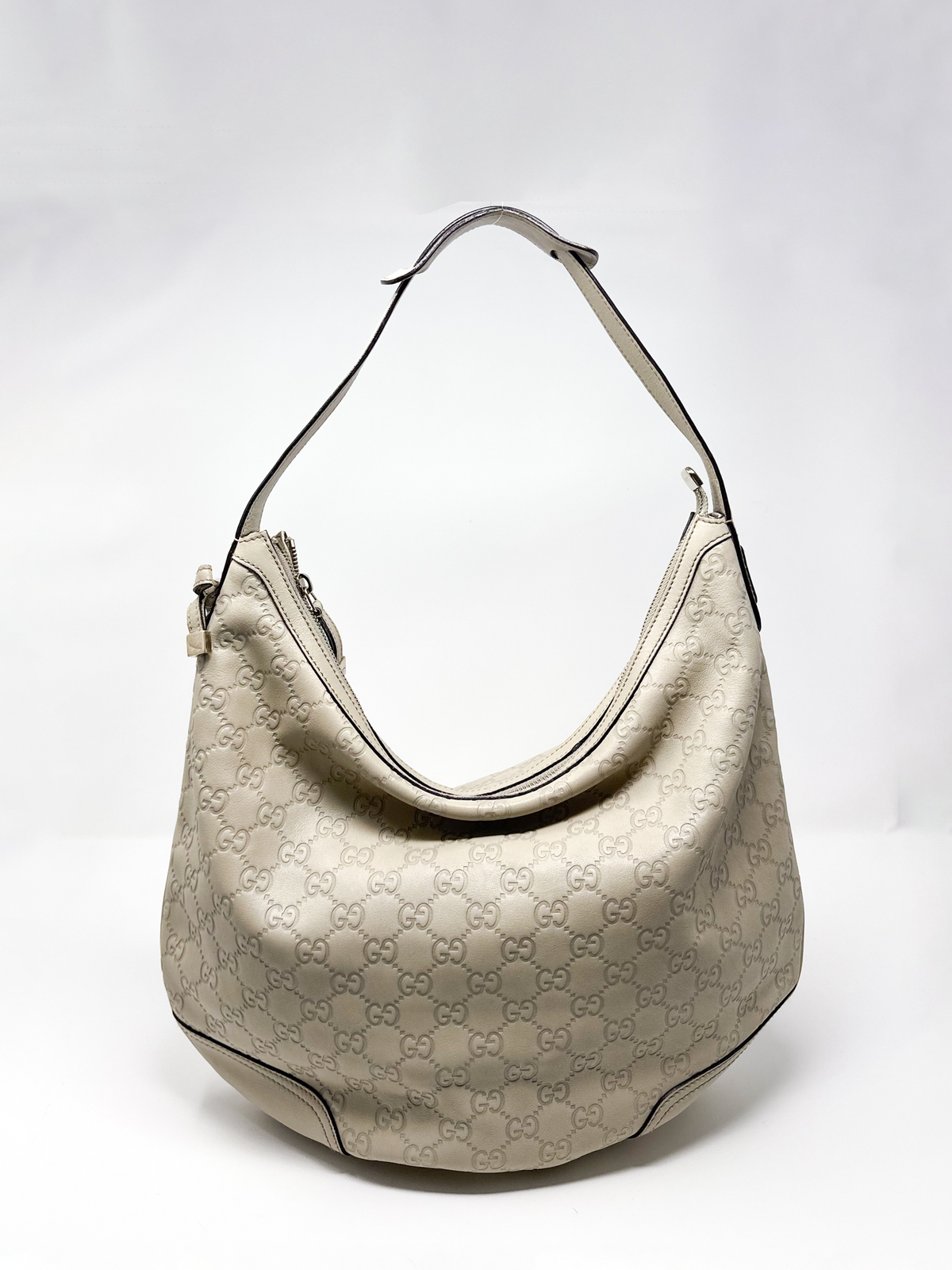 Gucci Ivory Guccissima Leather Hobo Shoulder Bag