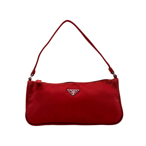 PRADAヴィンテージ赤ミニバッグ Prada Vintage Red Leather Silver Push Lock Top Handle Mini Bag