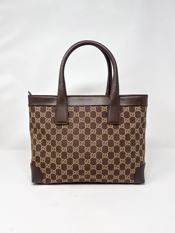 Gucci Vintage GG Monogram Canvas Brown Leather Tote Bag