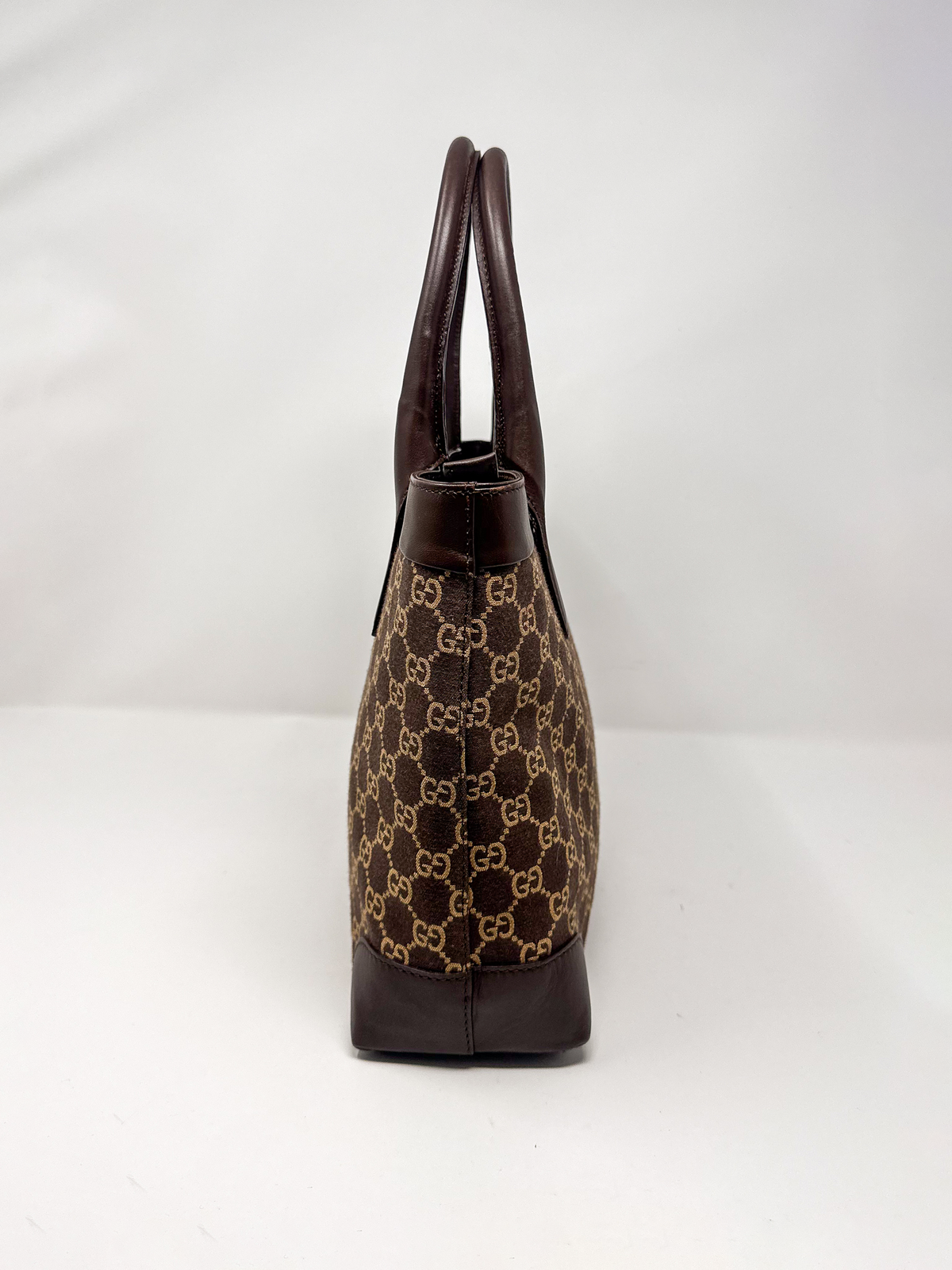Gucci Vintage GG Monogram Canvas Brown Leather Tote Bag