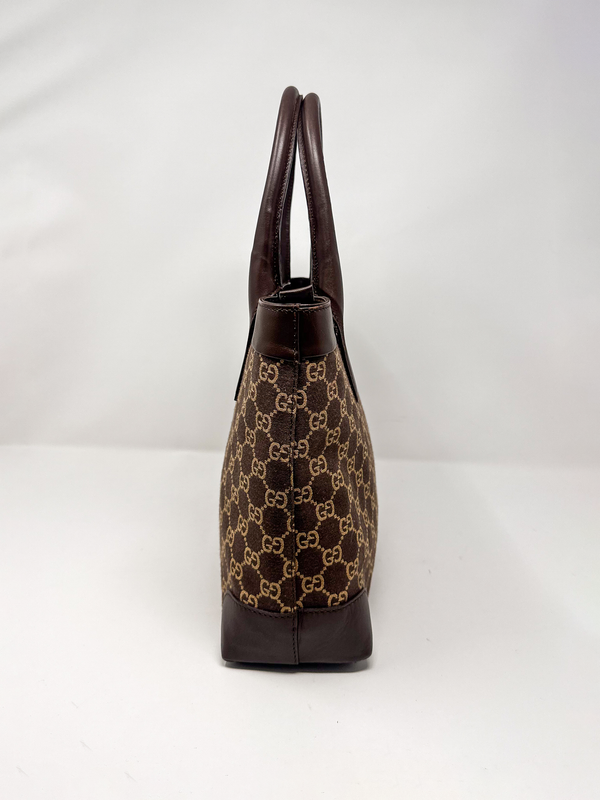 Gucci Vintage GG Monogram Canvas Brown Leather Tote Bag