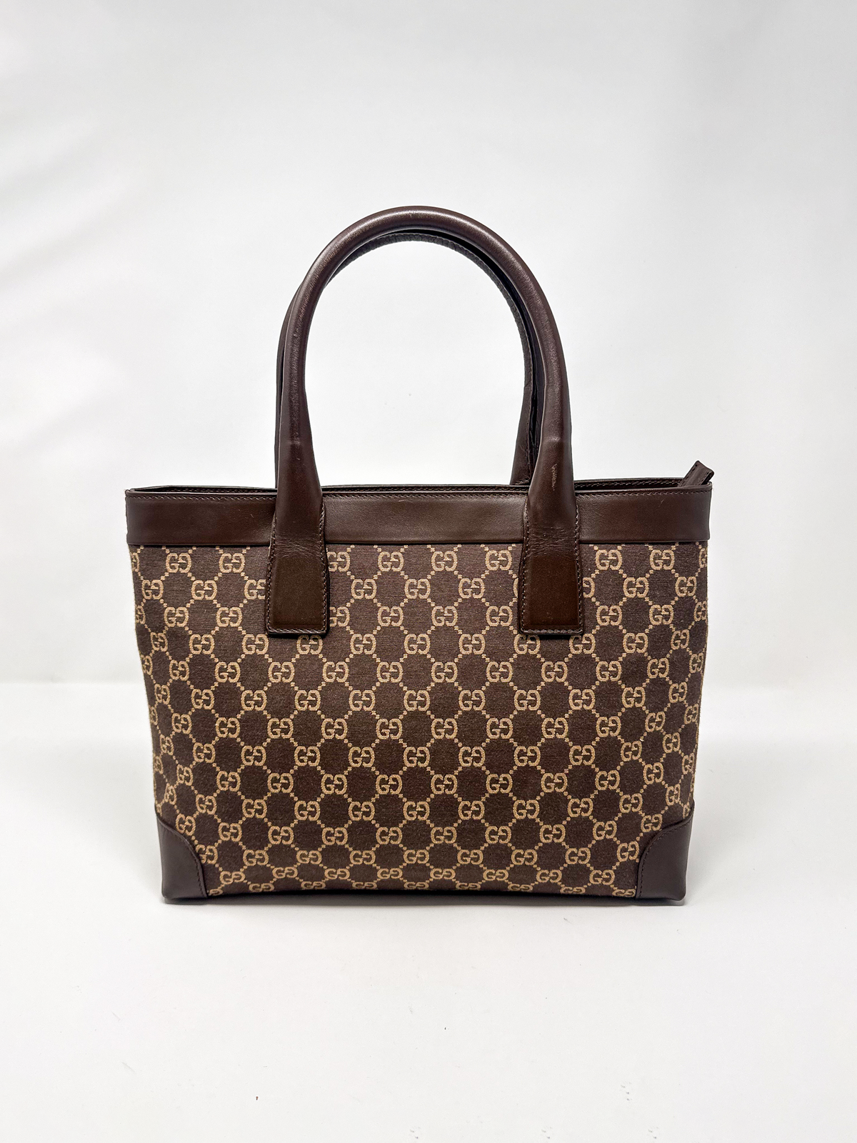 Gucci Vintage GG Monogram Canvas Brown Leather Tote Bag