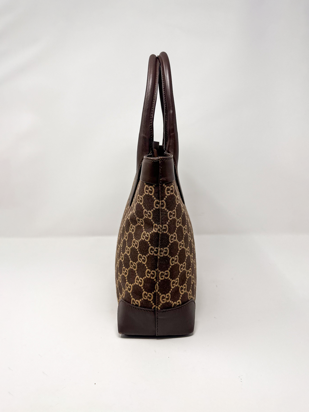 Gucci Vintage GG Monogram Canvas Brown Leather Tote Bag