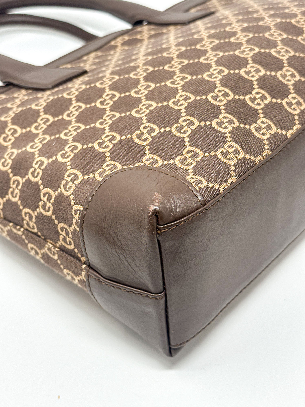 Gucci Vintage GG Monogram Canvas Brown Leather Tote Bag