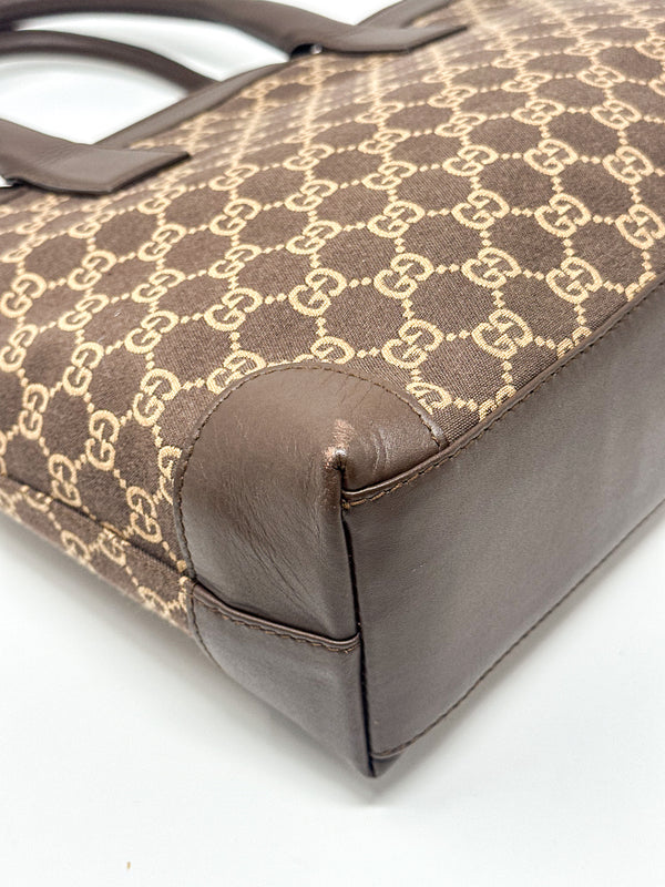 Gucci Vintage GG Monogram Canvas Brown Leather Tote Bag
