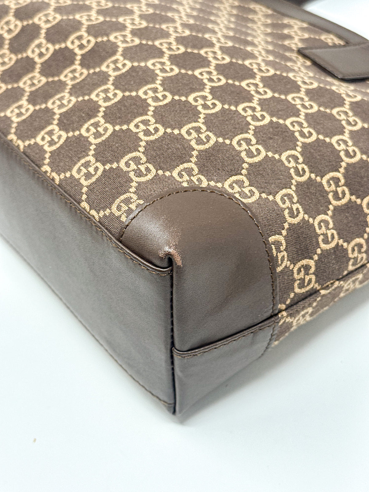Gucci Vintage GG Monogram Canvas Brown Leather Tote Bag
