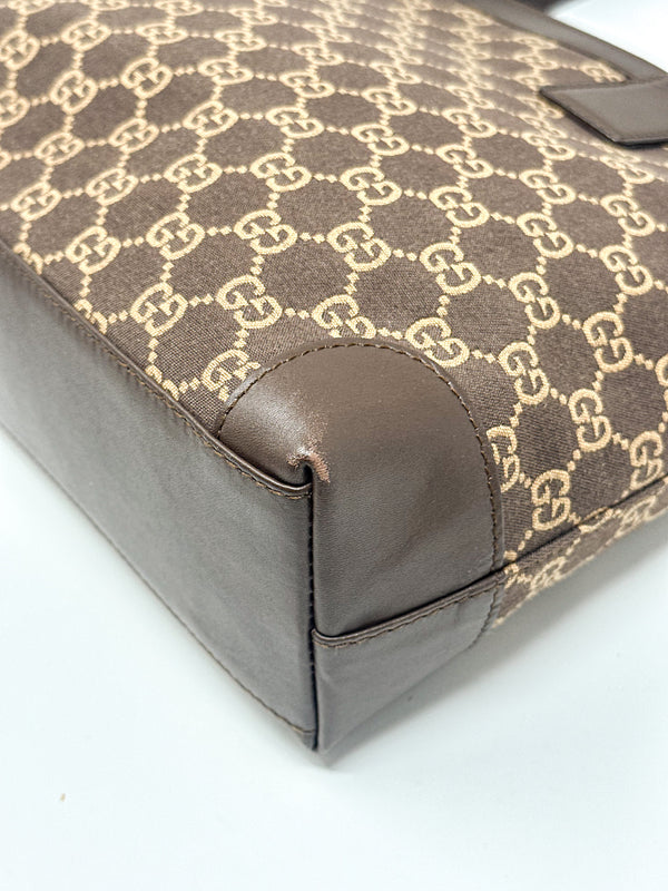 Gucci Vintage GG Monogram Canvas Brown Leather Tote Bag