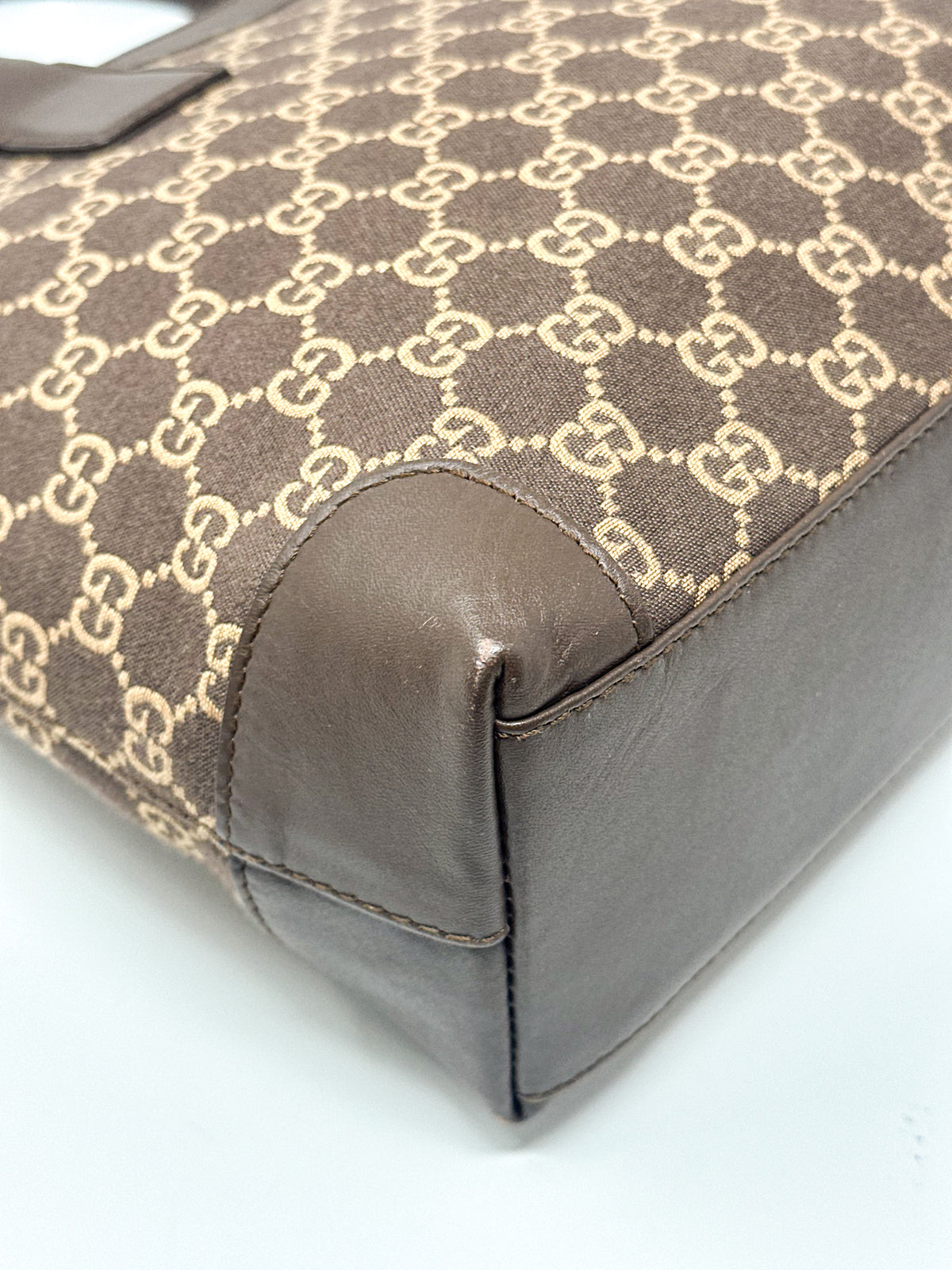 Gucci Vintage GG Monogram Canvas Brown Leather Tote Bag