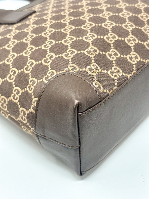 Gucci Vintage GG Monogram Canvas Brown Leather Tote Bag