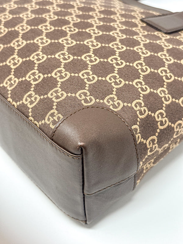 Gucci Vintage GG Monogram Canvas Brown Leather Tote Bag