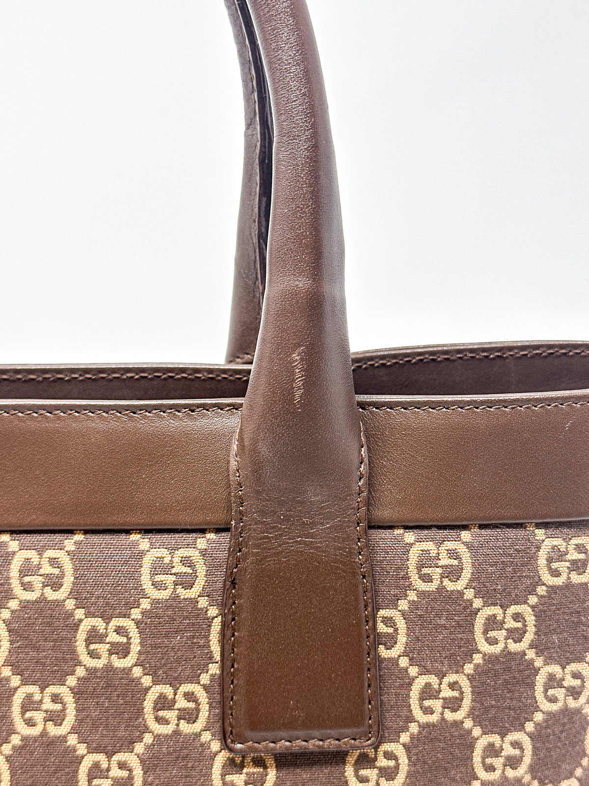 Gucci Vintage GG Monogram Canvas Brown Leather Tote Bag