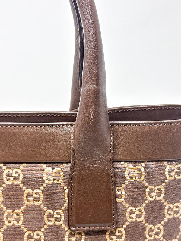 Gucci Vintage GG Monogram Canvas Brown Leather Tote Bag