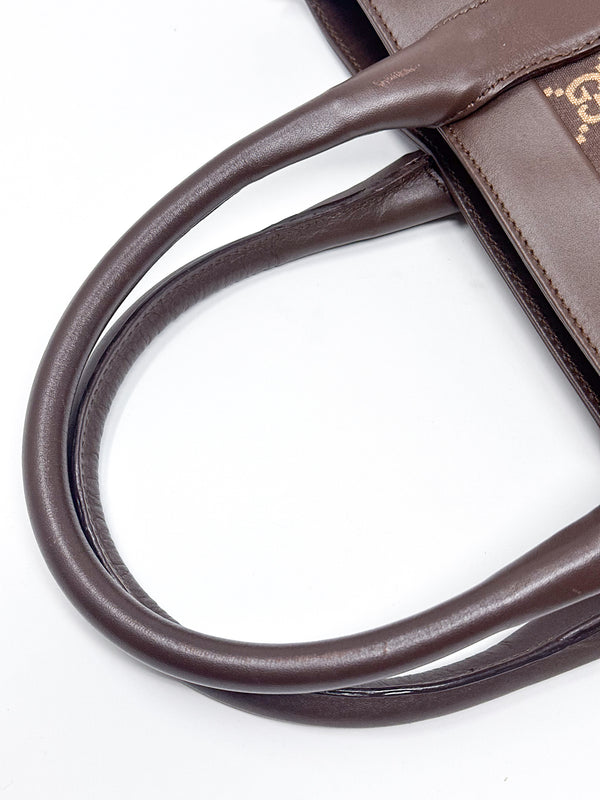 Gucci Vintage GG Monogram Canvas Brown Leather Tote Bag