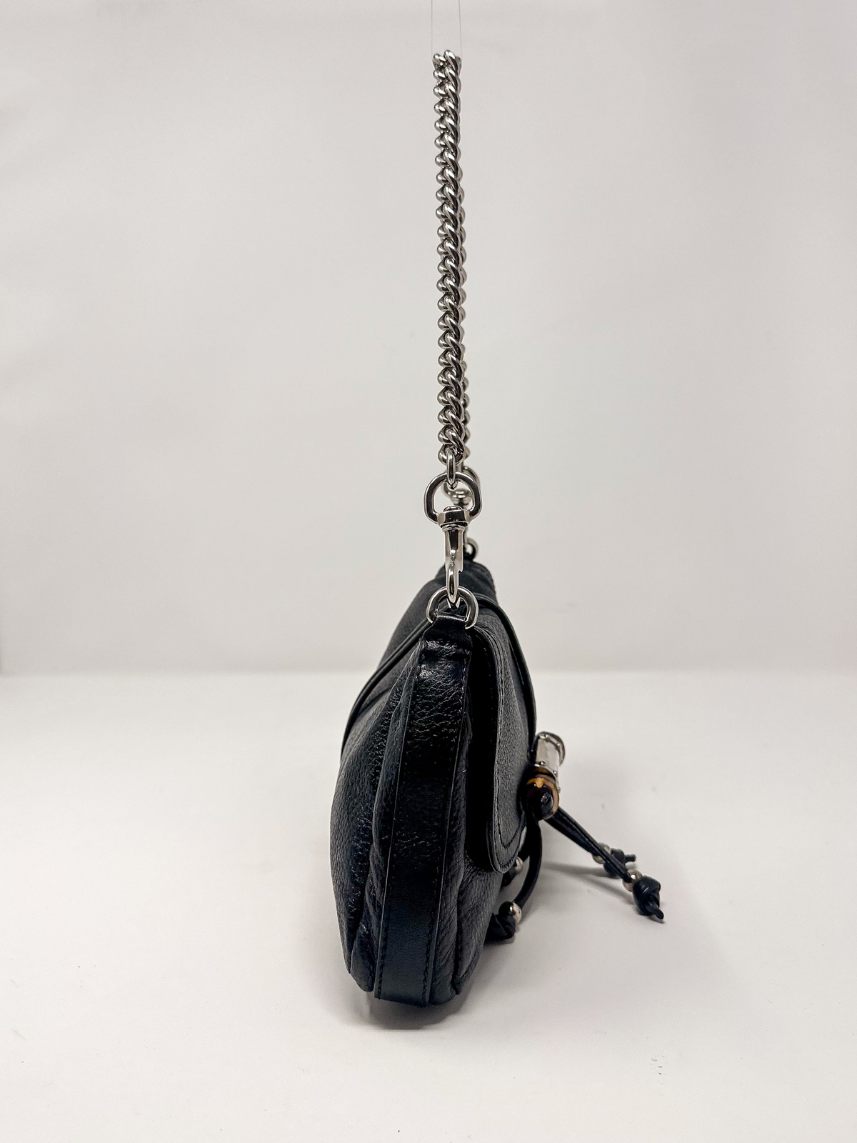 Gucci Bamboo Tassel Black Leather Chain Croisette Shoulder Bag