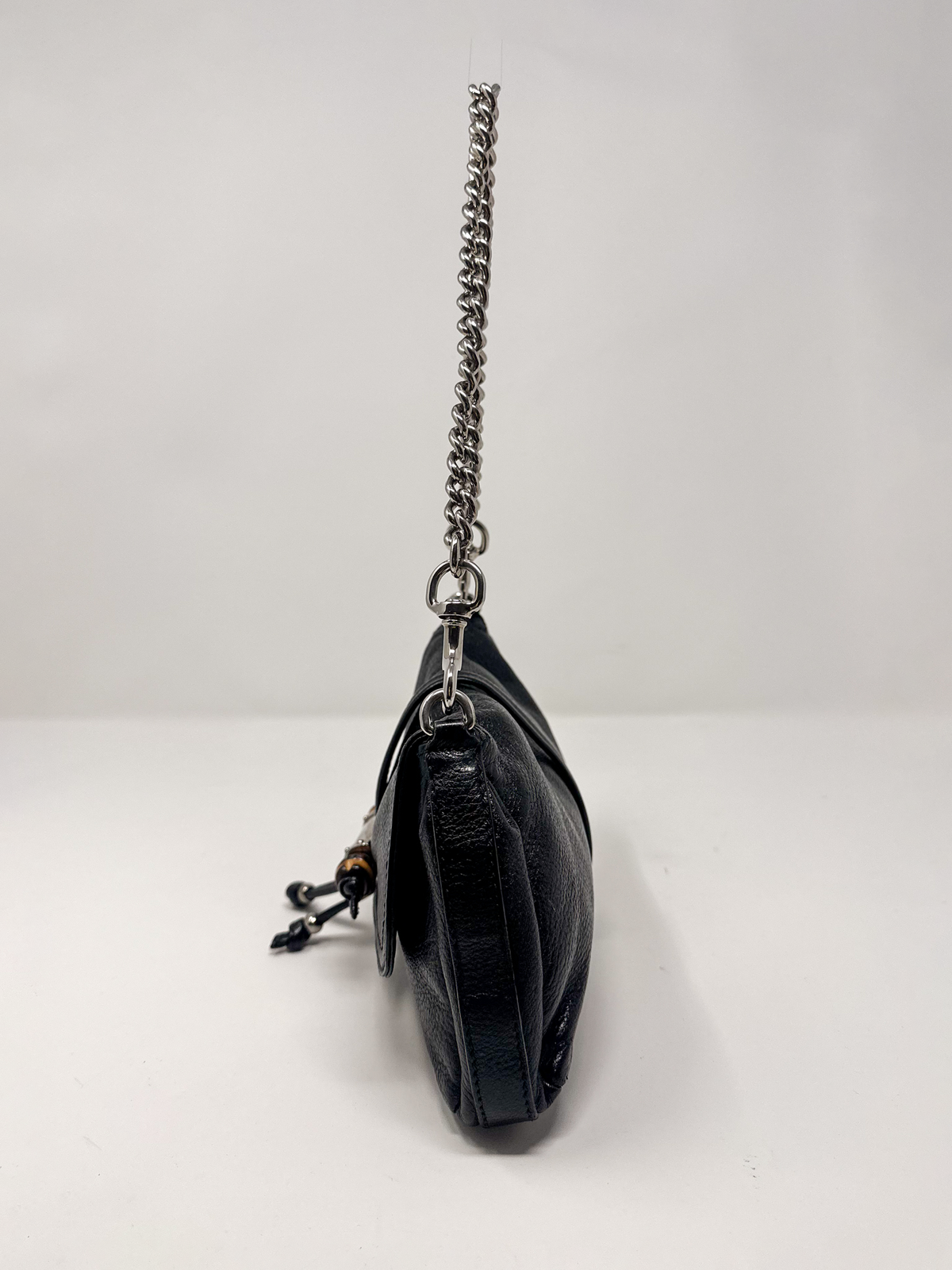 Gucci Bamboo Tassel Black Leather Chain Croisette Shoulder Bag