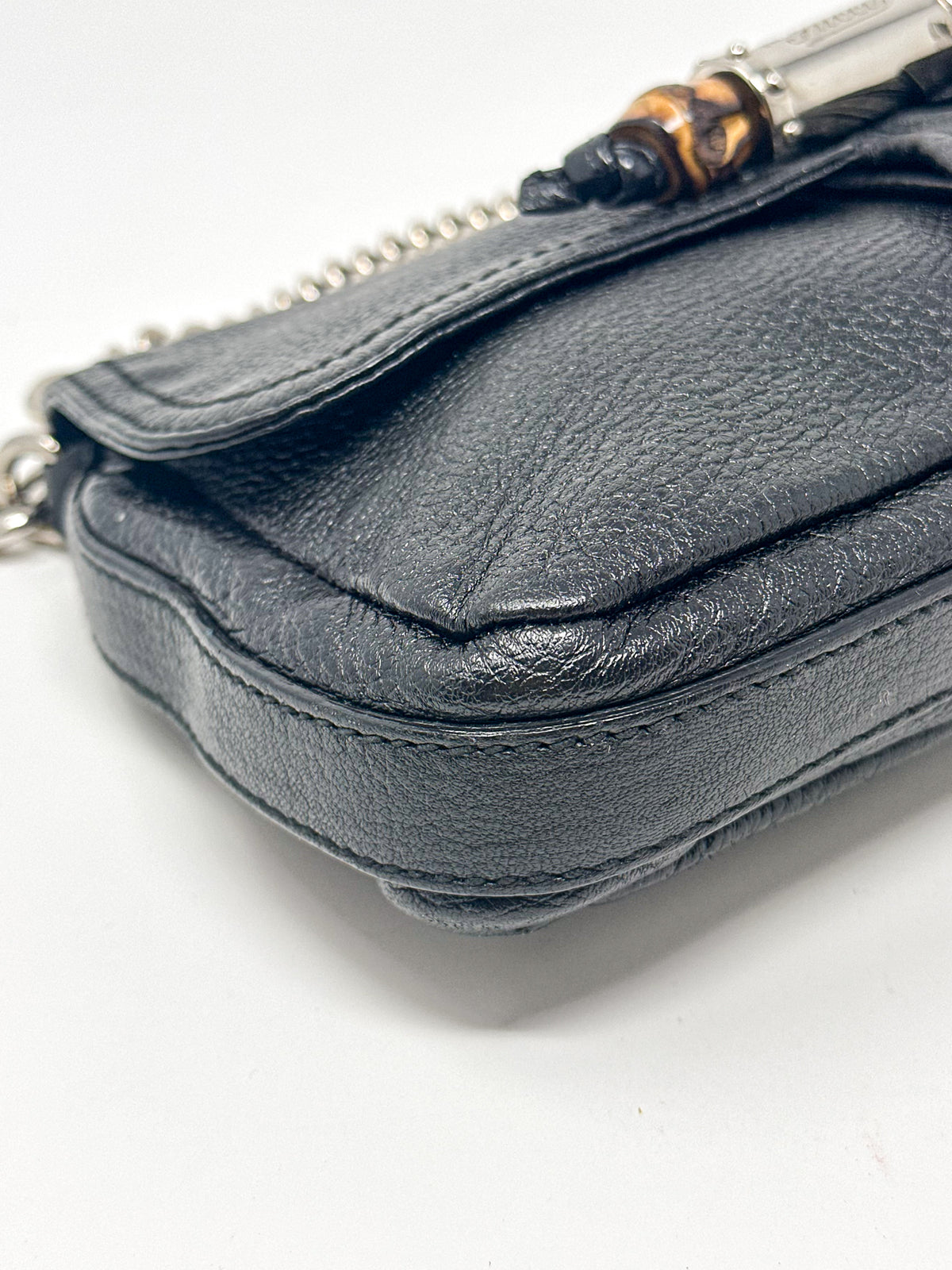 Gucci Bamboo Tassel Black Leather Chain Croisette Shoulder Bag