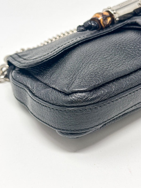 Gucci Bamboo Tassel Black Leather Chain Croisette Shoulder Bag