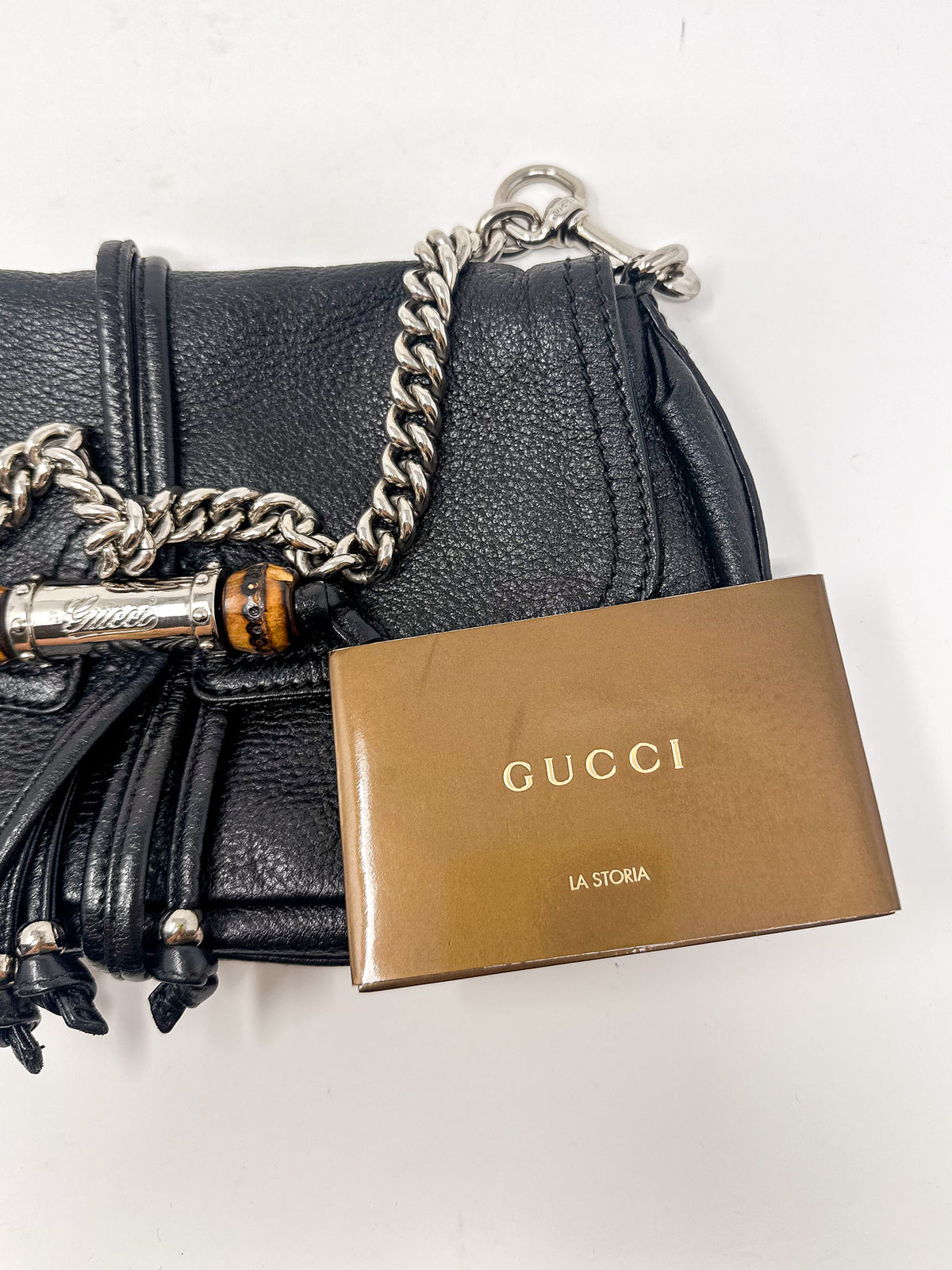 Gucci Bamboo Tassel Black Leather Chain Croisette Shoulder Bag