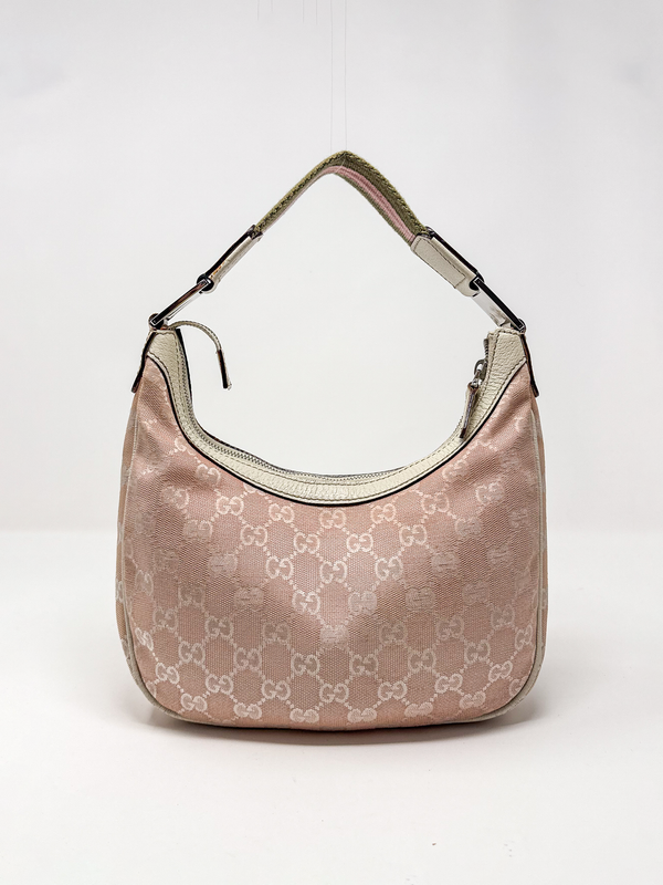 Gucci Small Pink GG Canvas Hobo Bag