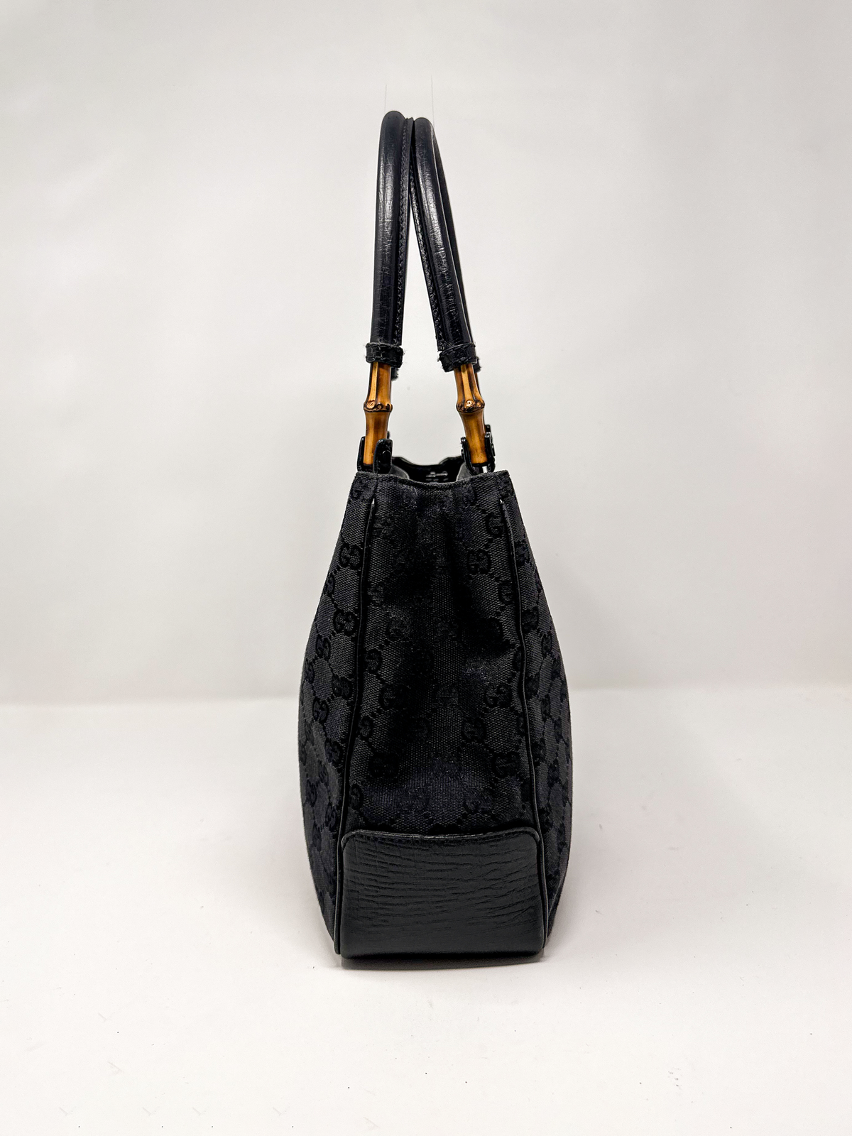 Gucci Black Canvas Bamboo Tote Bag