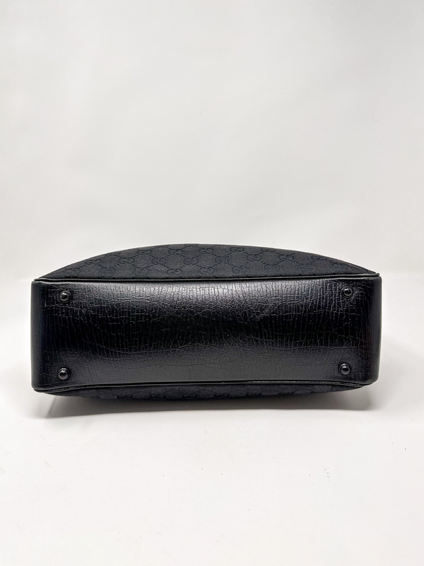 Gucci Black Canvas Bamboo Tote Bag
